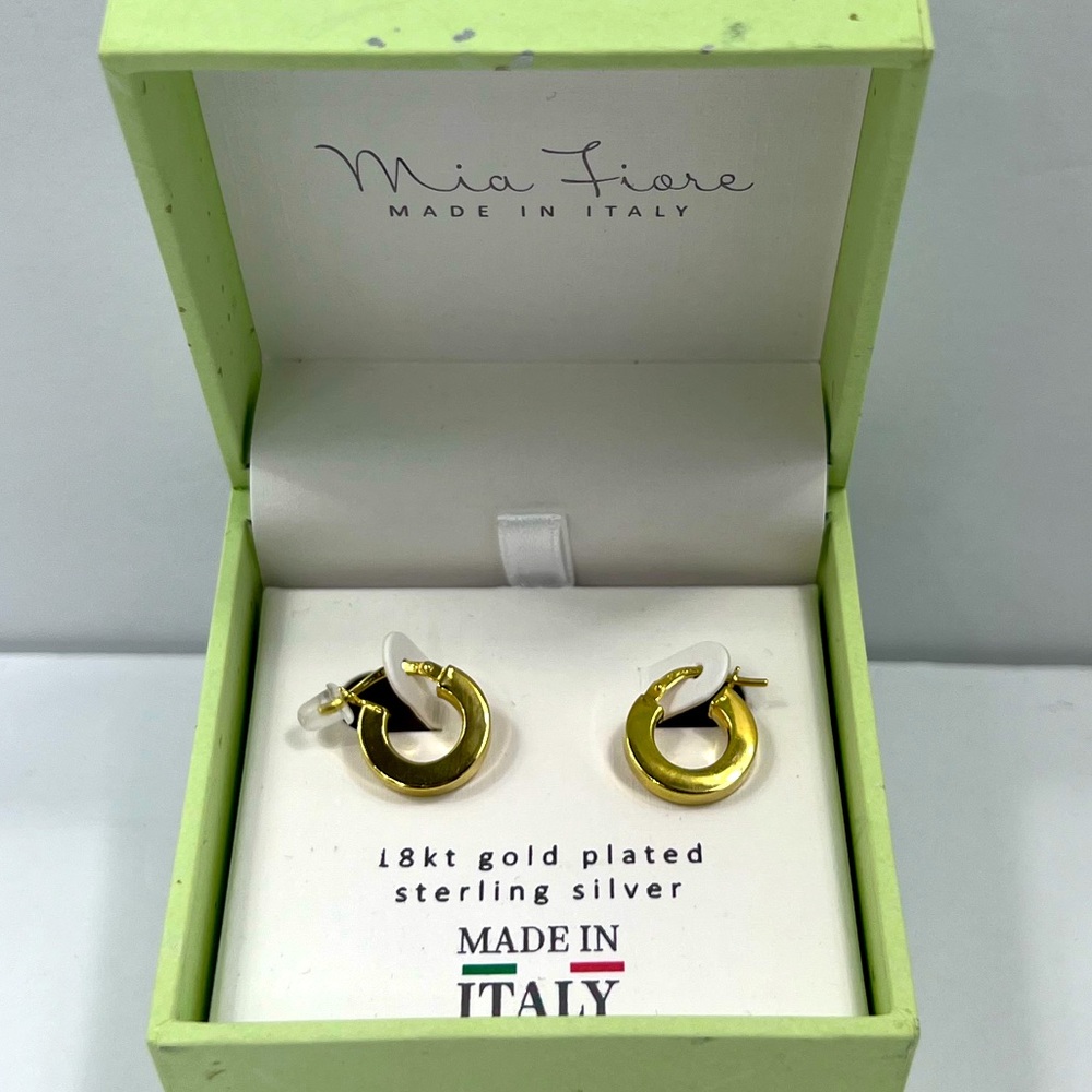 MÍA FIORE💯STERLING SILVER, 18KT GOLD PLATED PAIR OF HOOP EARRINGS, 925 STAMPED